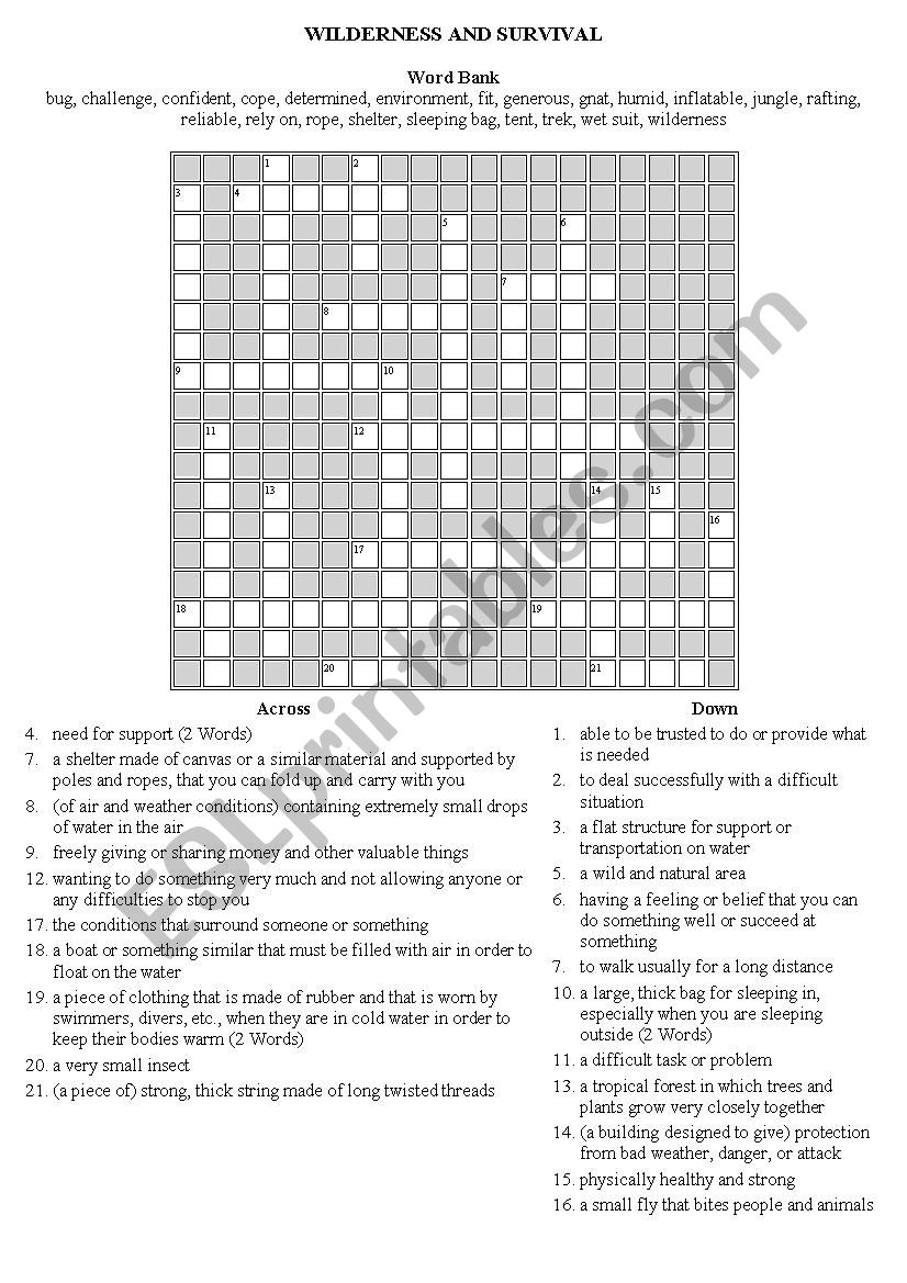 WILDERNESS AND SURVIVAL worksheet