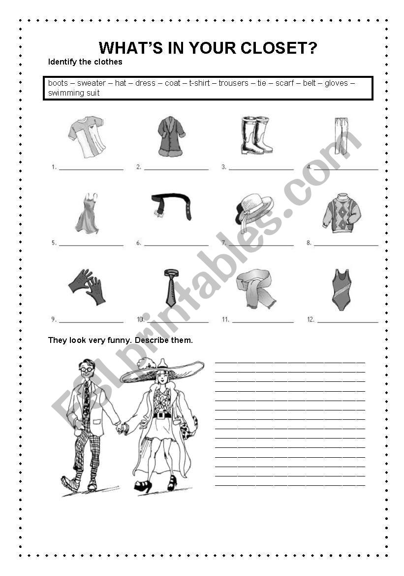 WHAT´S IN YOUR CLOSET? - ESL worksheet by s.lefevre