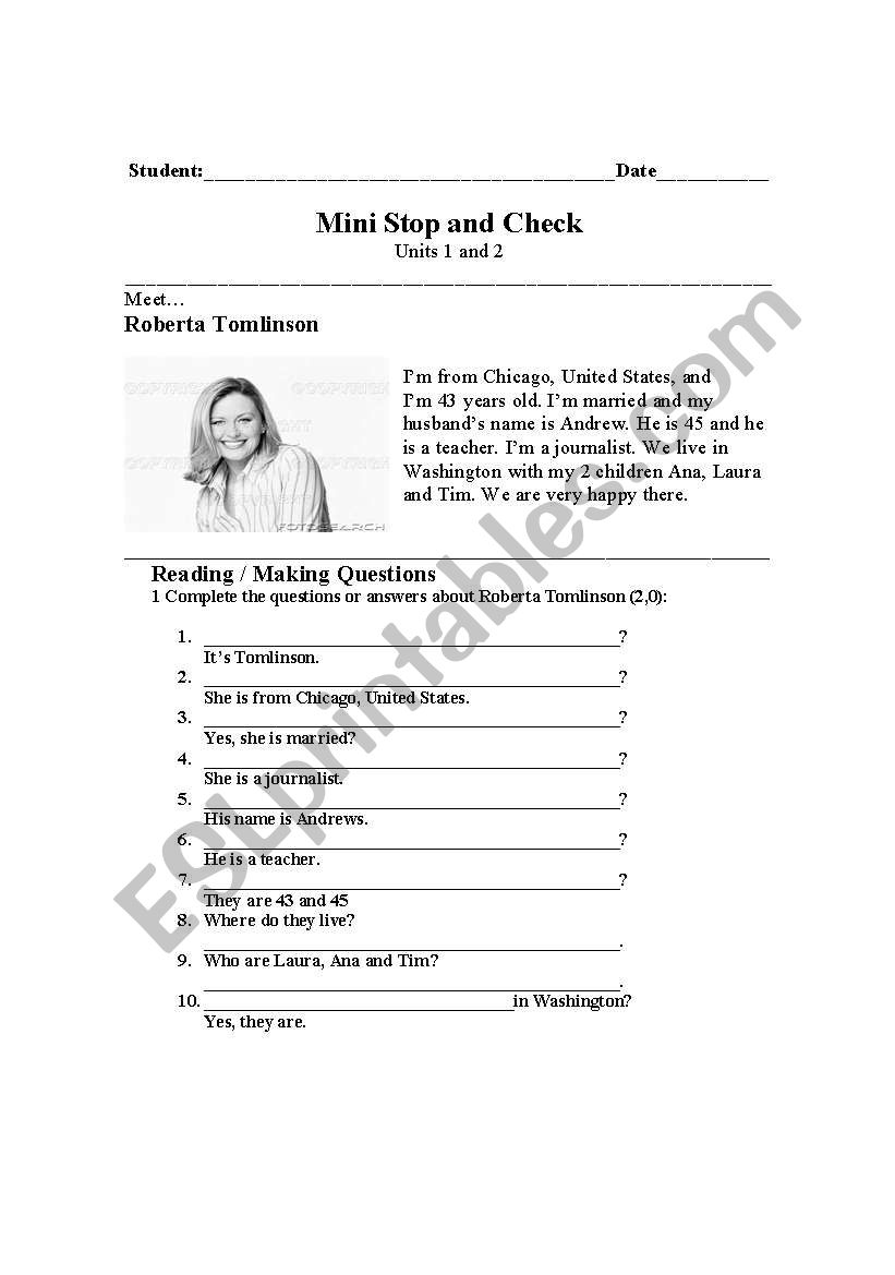 Elementary Level - Test 1 worksheet