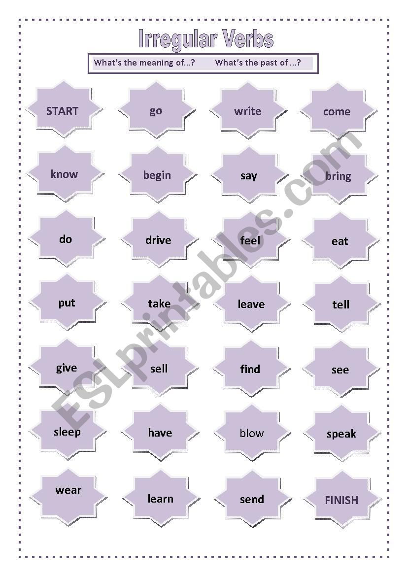 Irregular Verbs Board Game - ESL worksheet by belenalvelo