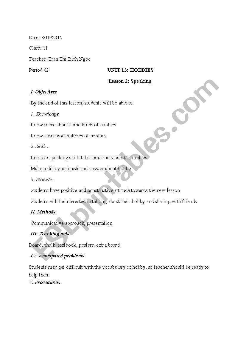 English 11- Unit 13- Speaking worksheet