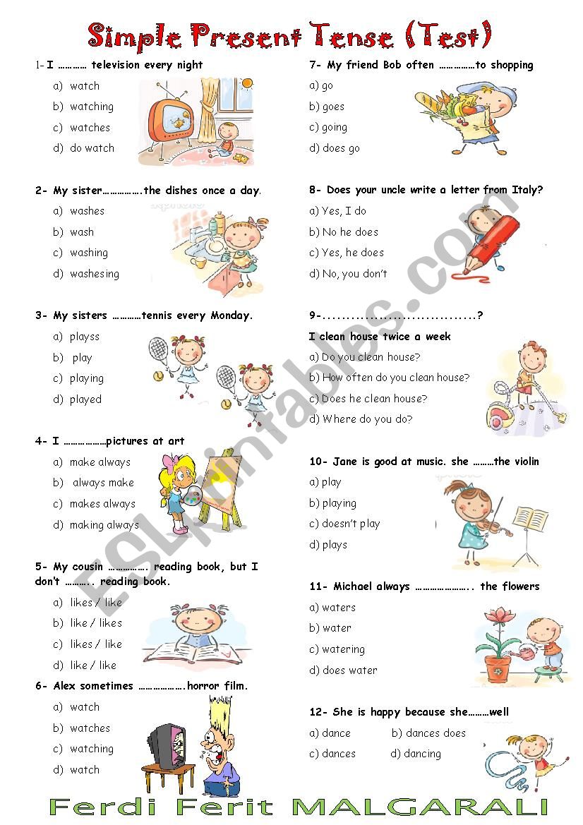 present tense test - ESL worksheet by ferdiferit-16