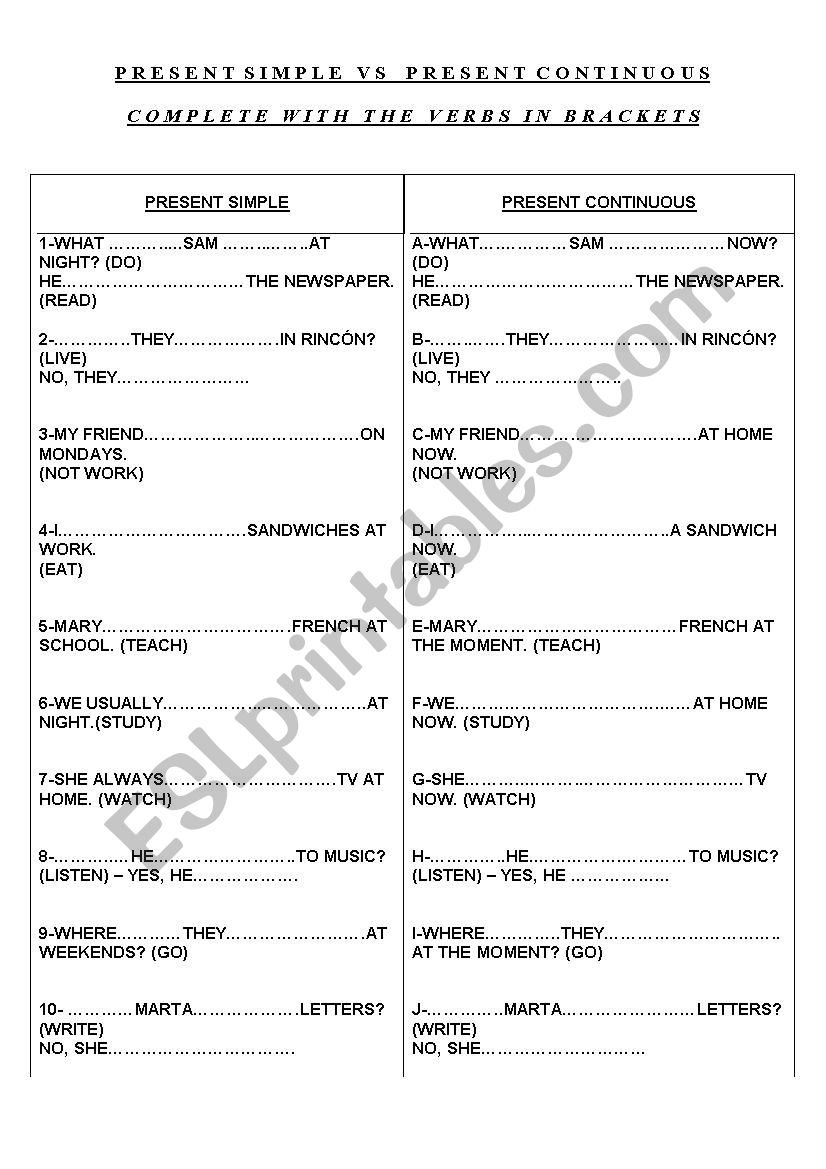 PRESENT SIMPLE VS. PRESENT CONTINUOUS