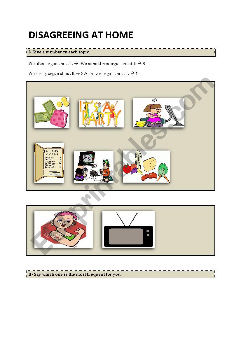 Disagreeing at home worksheet