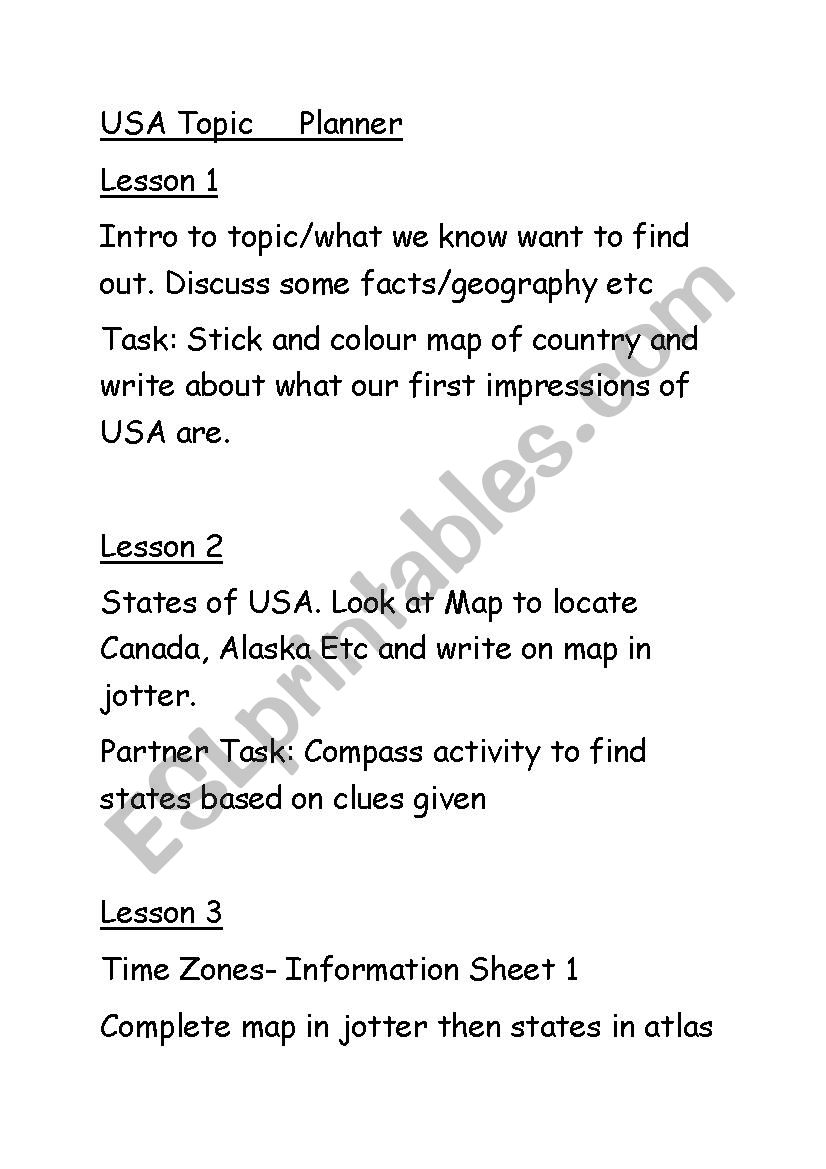 USA TOPIC Plan worksheet