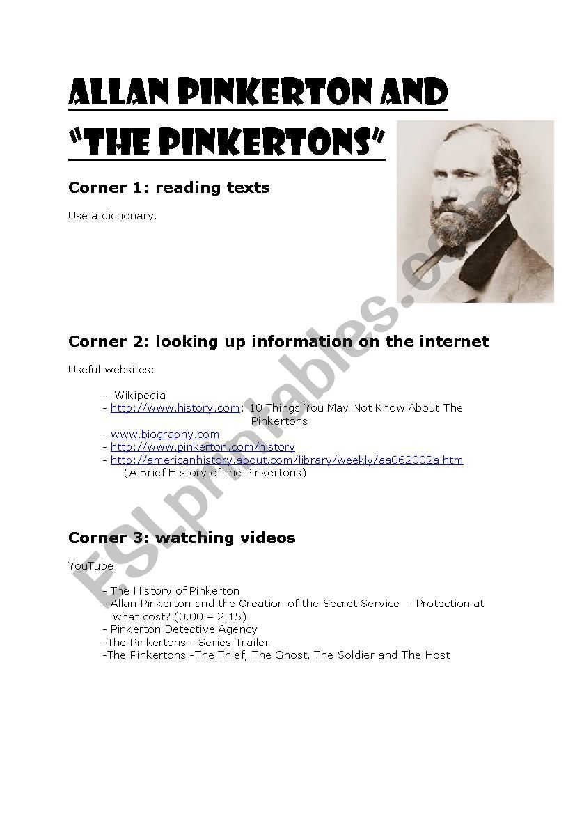 Internet task: Allan Pinkerton and the Pinkertons