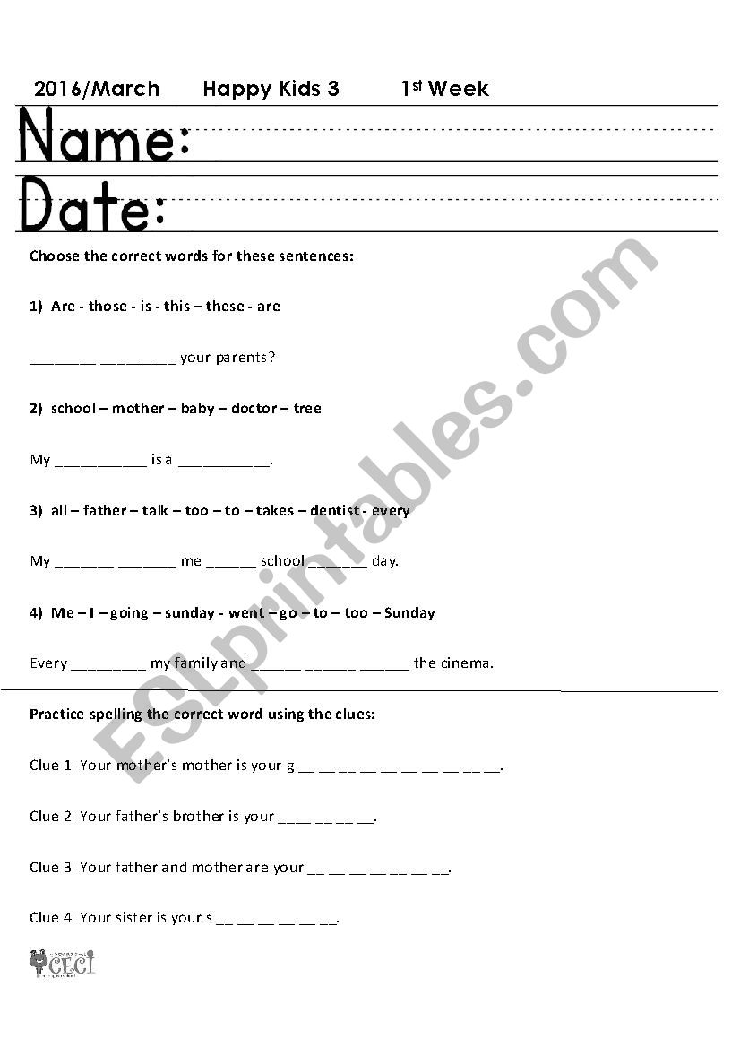 Family worksheet worksheet