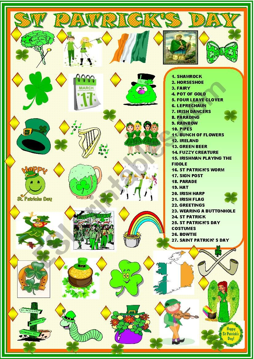 Saint Patrick s Day Matching Activity ESL Worksheet By Spied d aignel