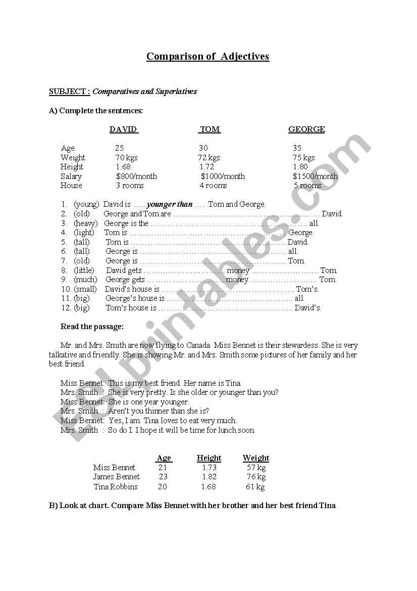 Comparison of adjectives 2 worksheet