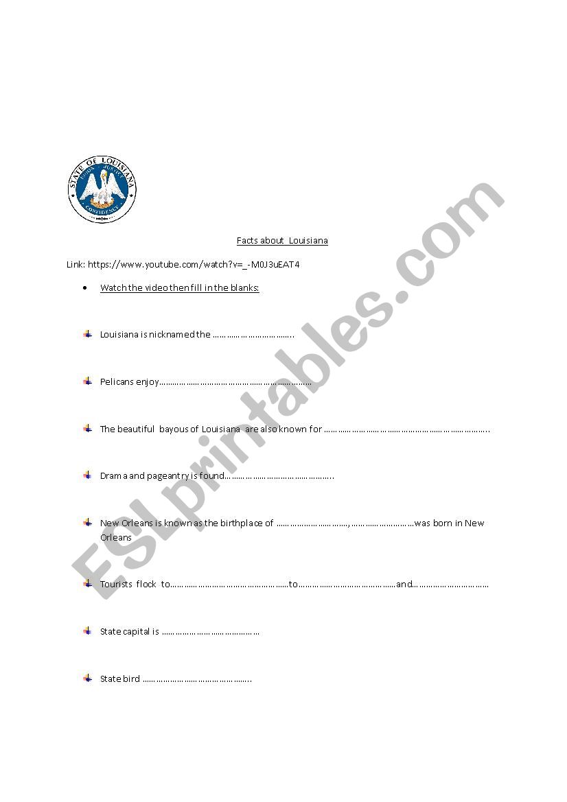 Facts about Louisiana  worksheet