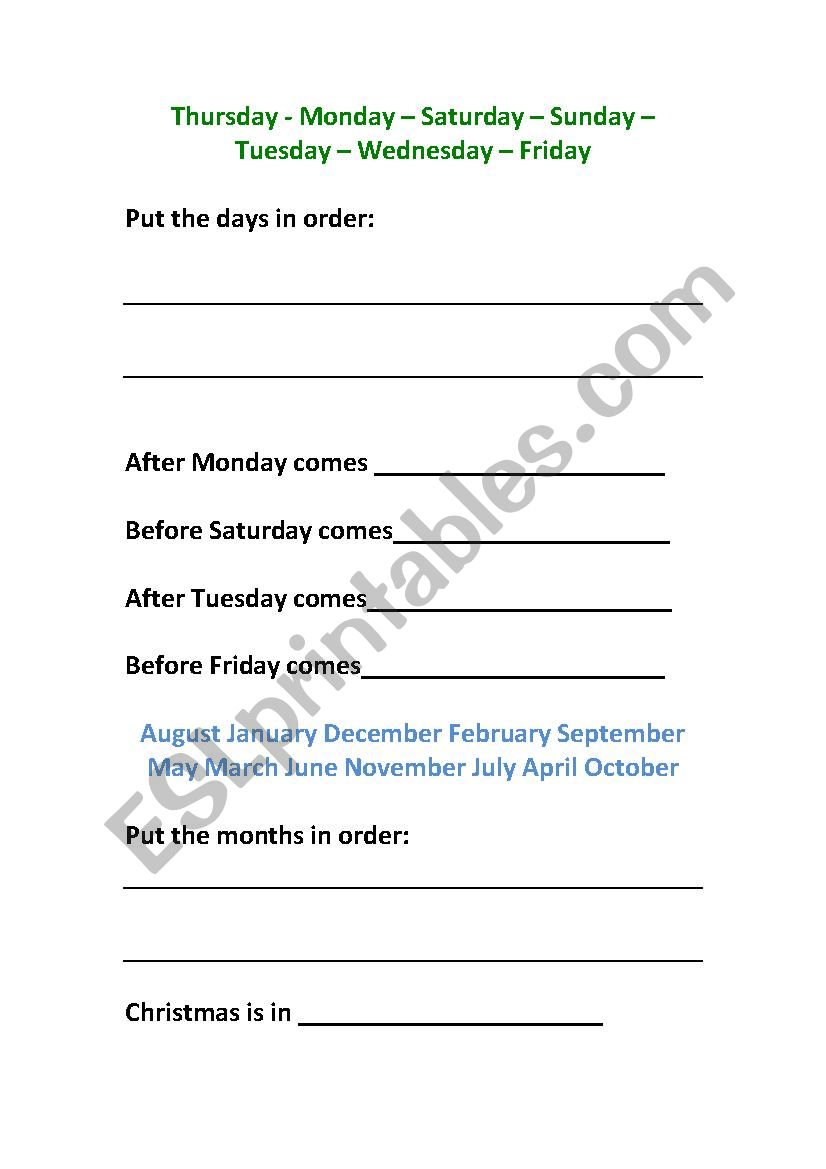 Days and Months worksheet