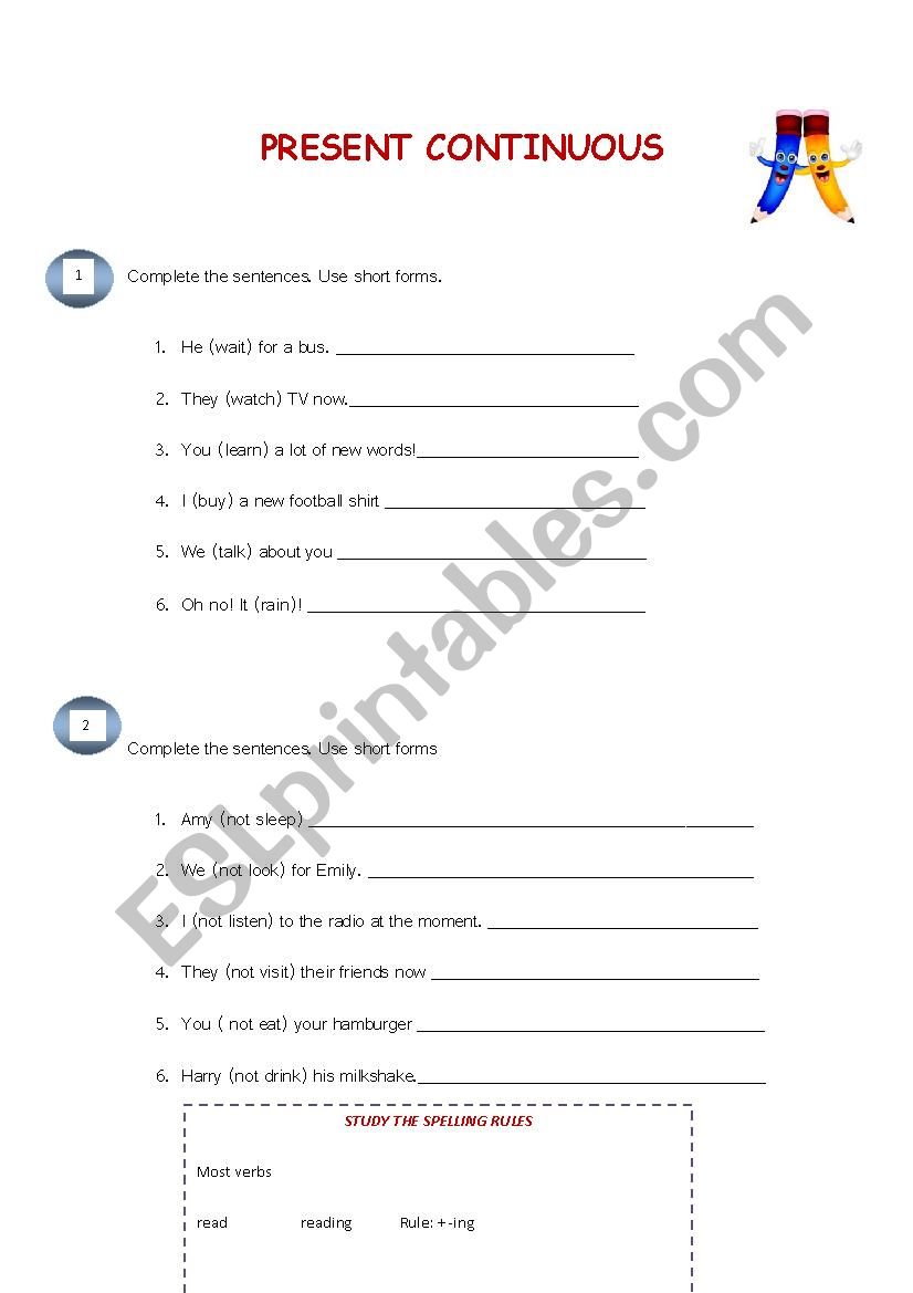 present continuous worksheet