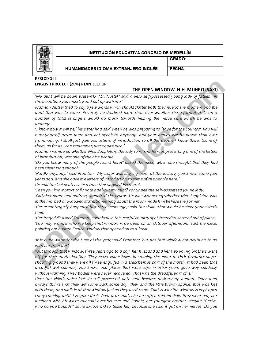 The open window worksheet