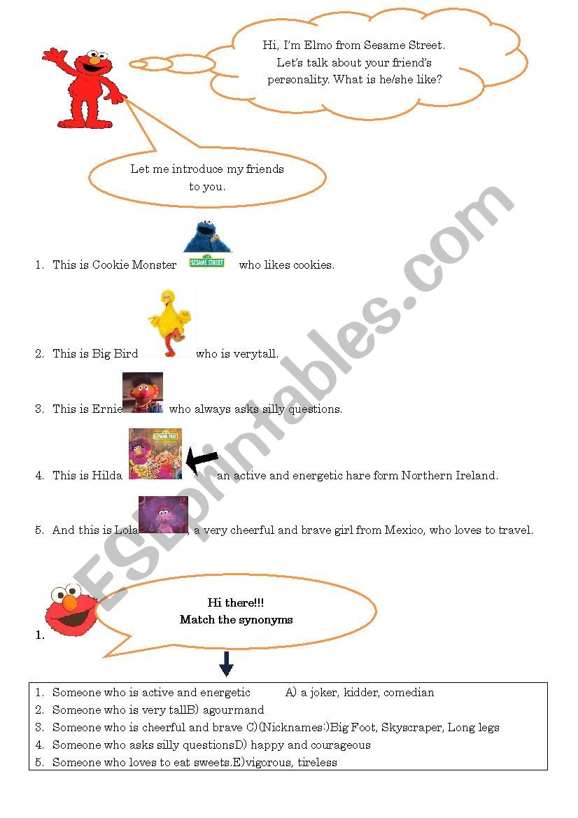 Learn With Elmo How To Describe Your Classmate ESL Worksheet By 