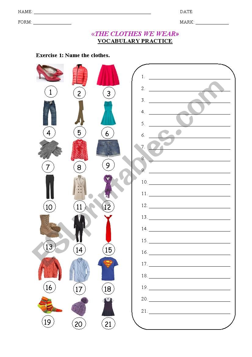 the clothes we wear - ESL worksheet by primpi