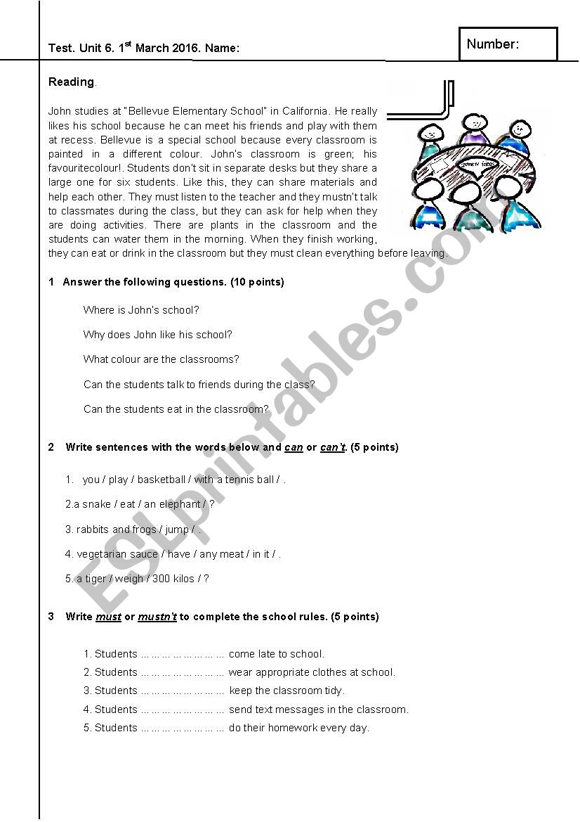 Test Can - can´t / must - mustn´t - ESL worksheet by jaritasm