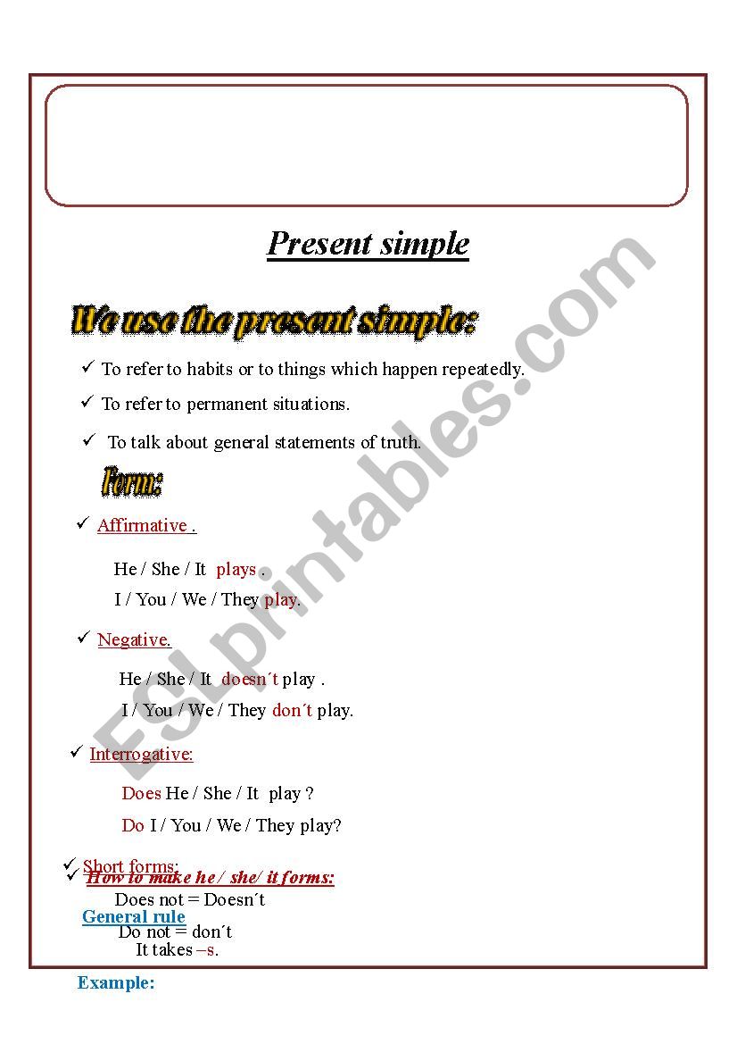 present simple worksheet