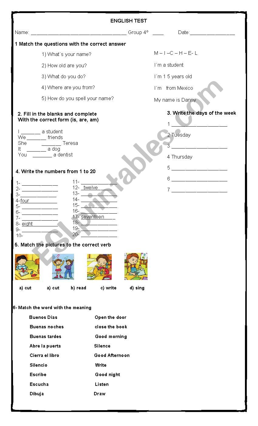 English Test worksheet