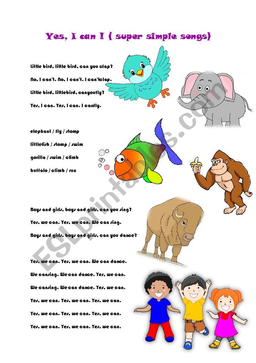 Yes, I can! song worksheet