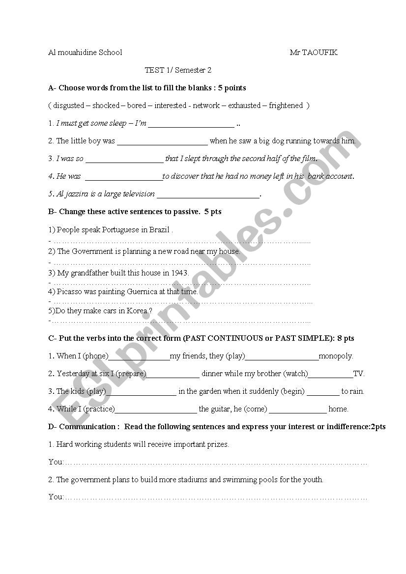 test worksheet