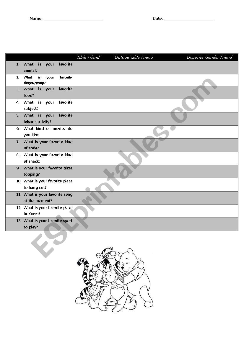 Sample Survey worksheet