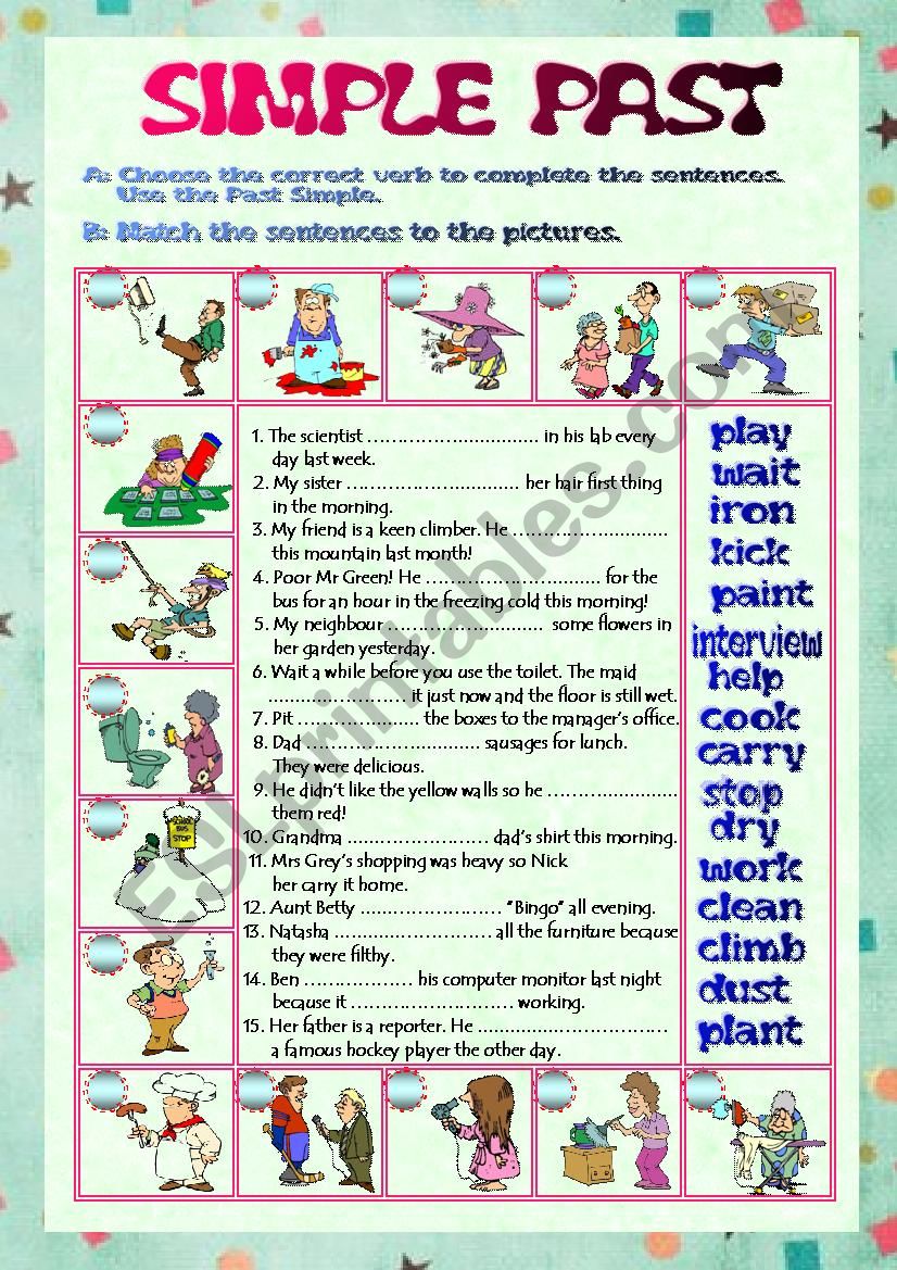 SIMPLE PAST Regular Verbs ESL Worksheet By Vivienne71