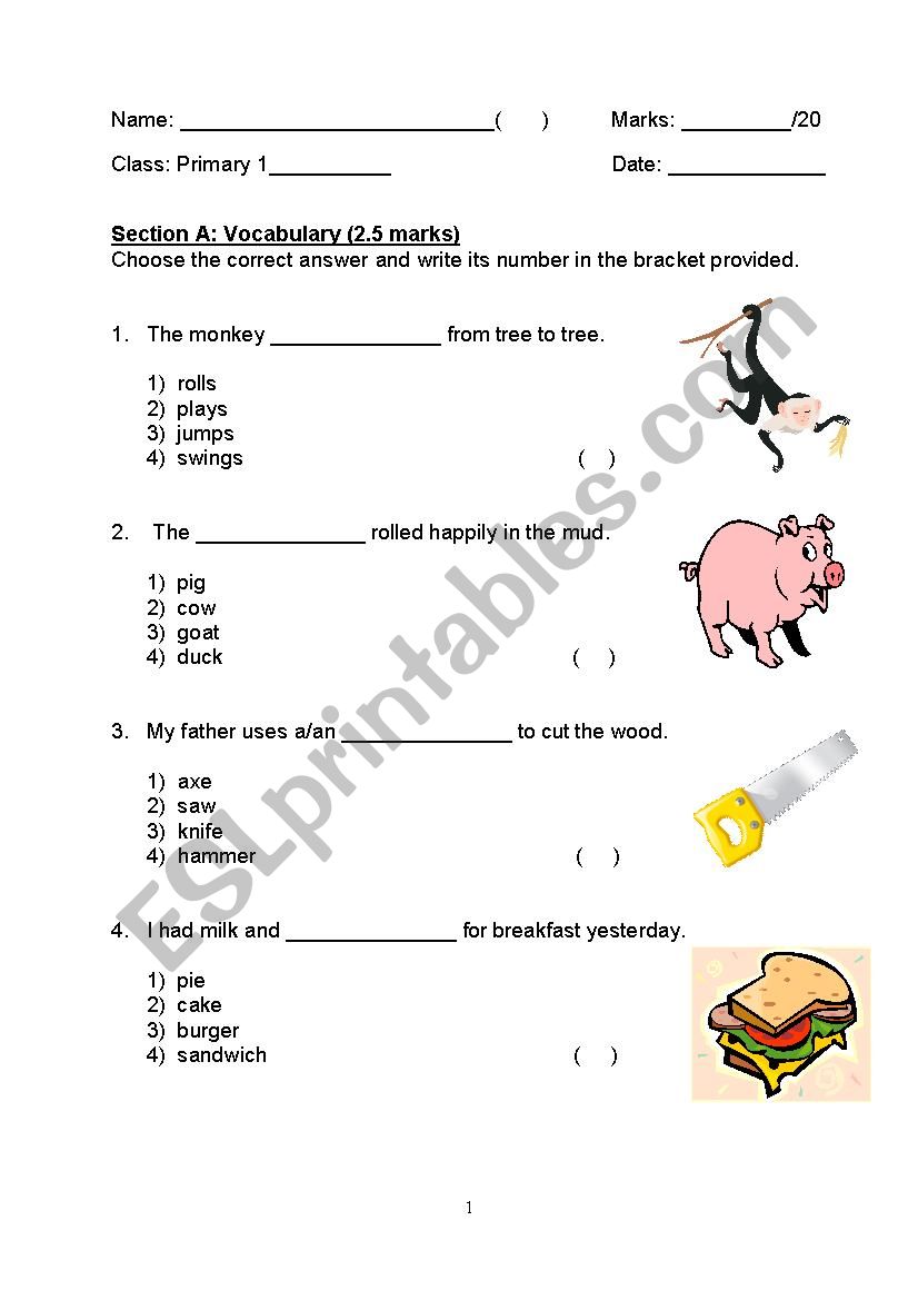 English practise paper 1  worksheet