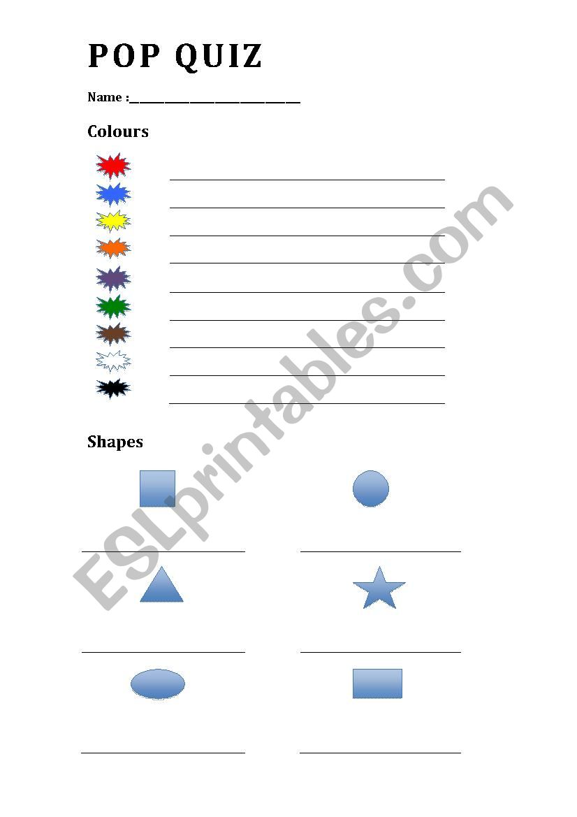 POP QUIZ - Colours and Shapes worksheet