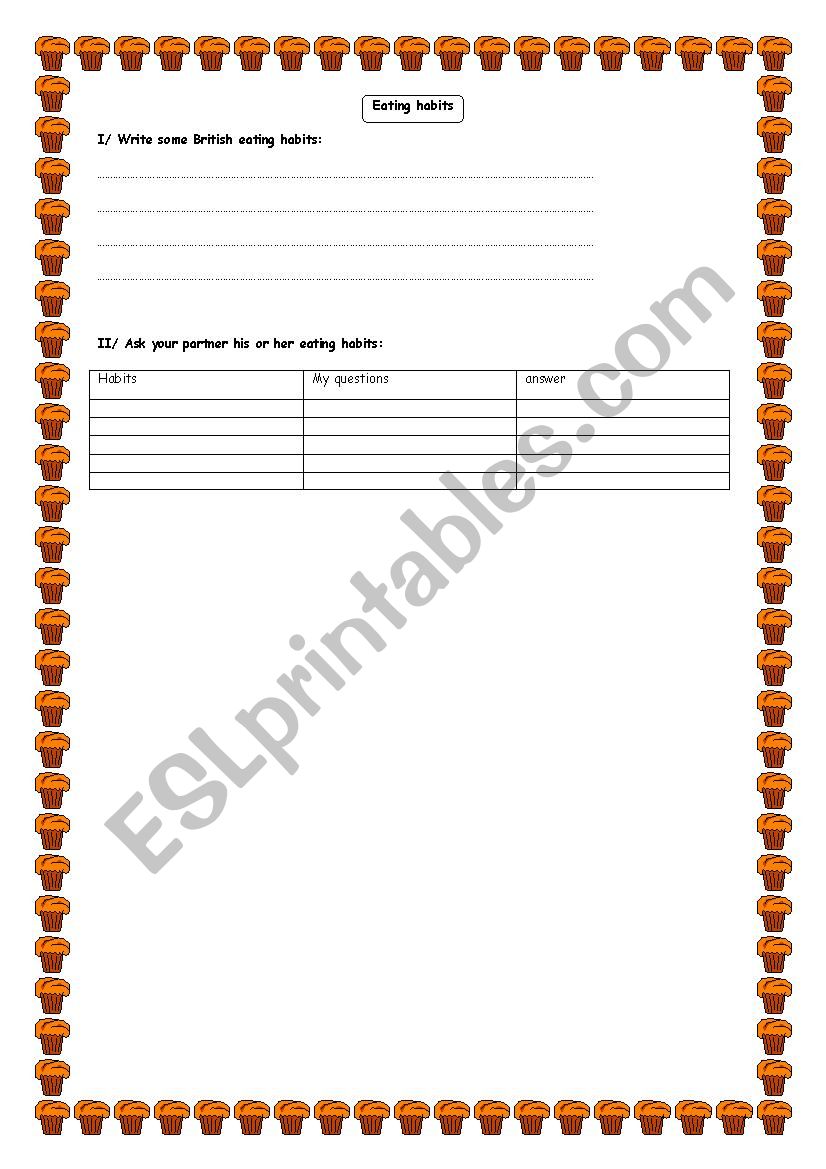 Eating habits worksheet