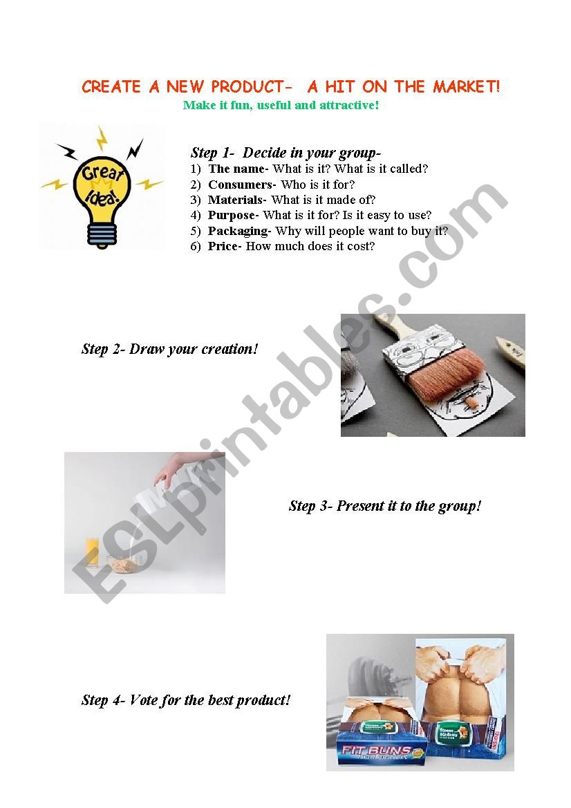 Create a product! worksheet
