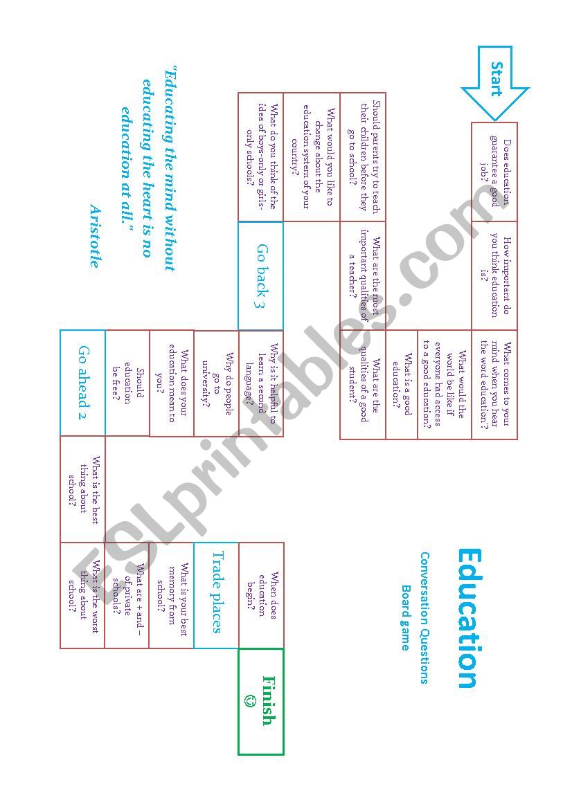 Educarion - Board game worksheet