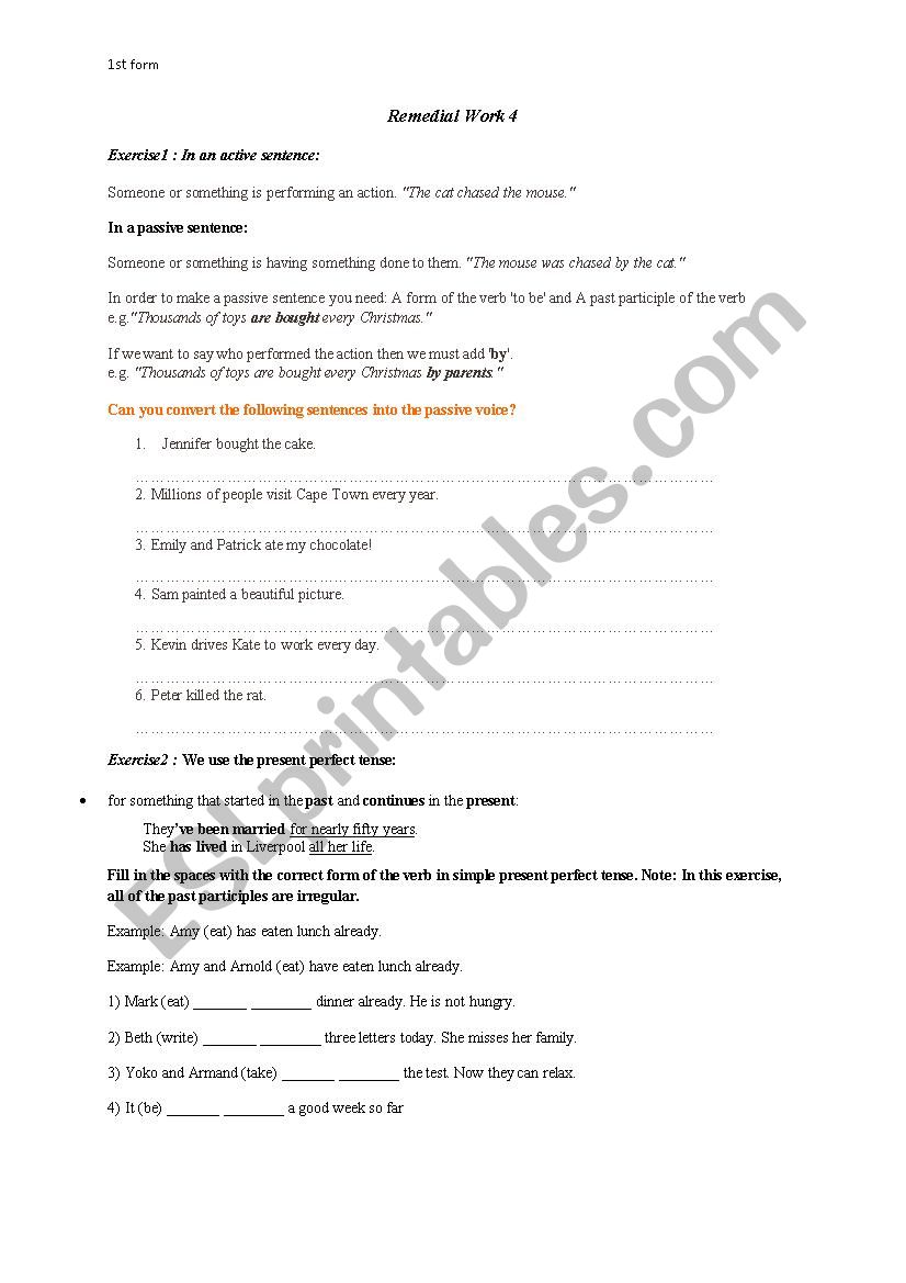 REmedial work 1st form  worksheet