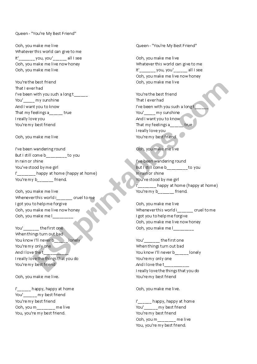 You´re My Best friend - ESL worksheet by dulcescape