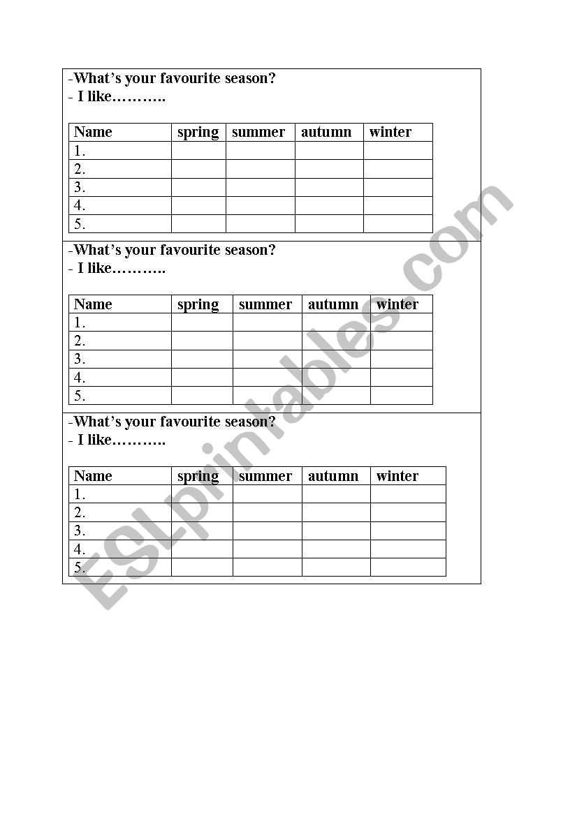 Chart seasons worksheet