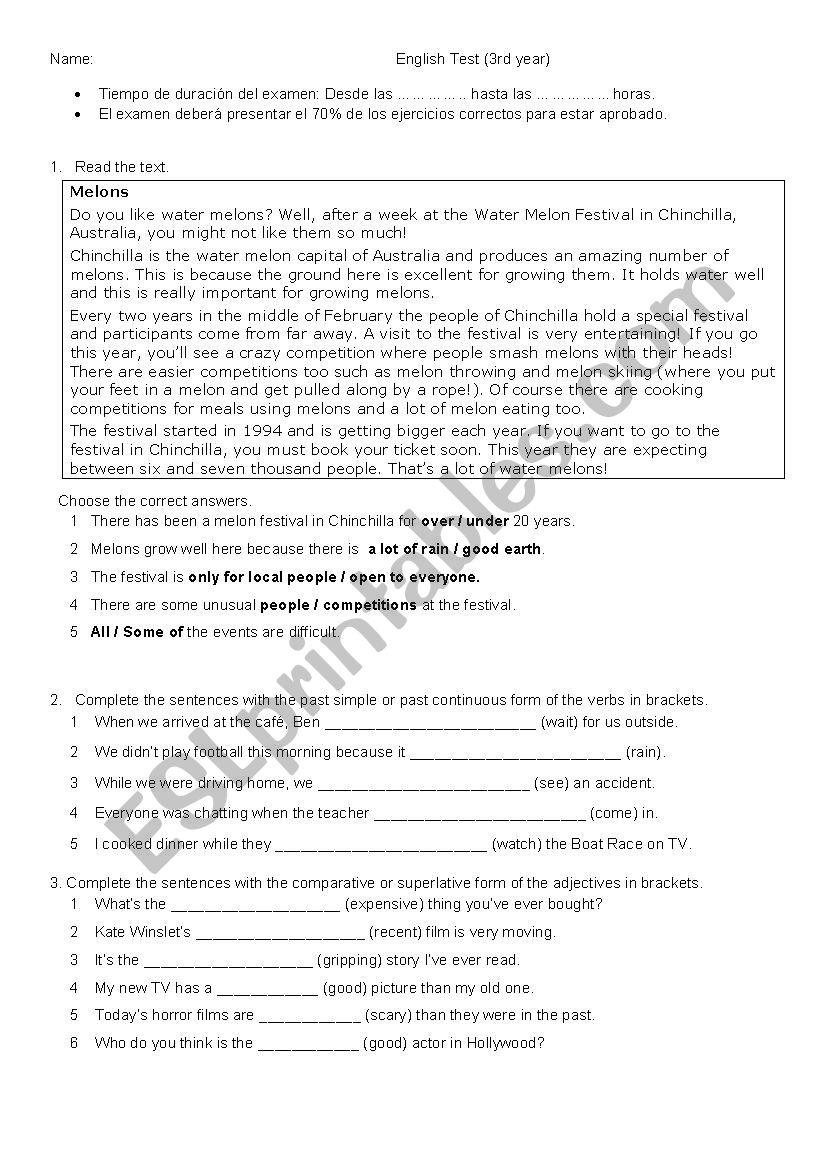 English Test For 3rd Year Students