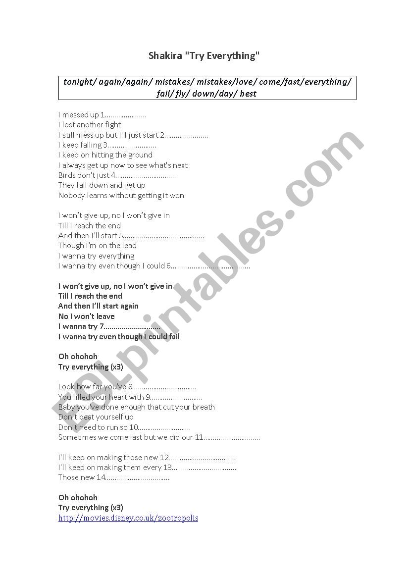 Try Everything worksheet