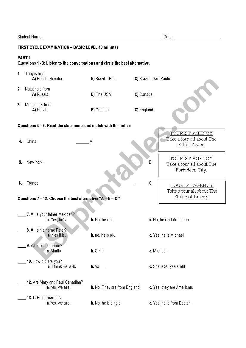 basic exam  worksheet