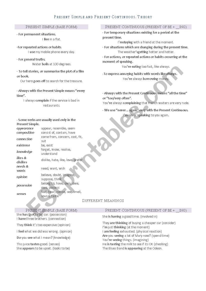 Grammar - Present Simple and Present Continuous - ESL worksheet by ...