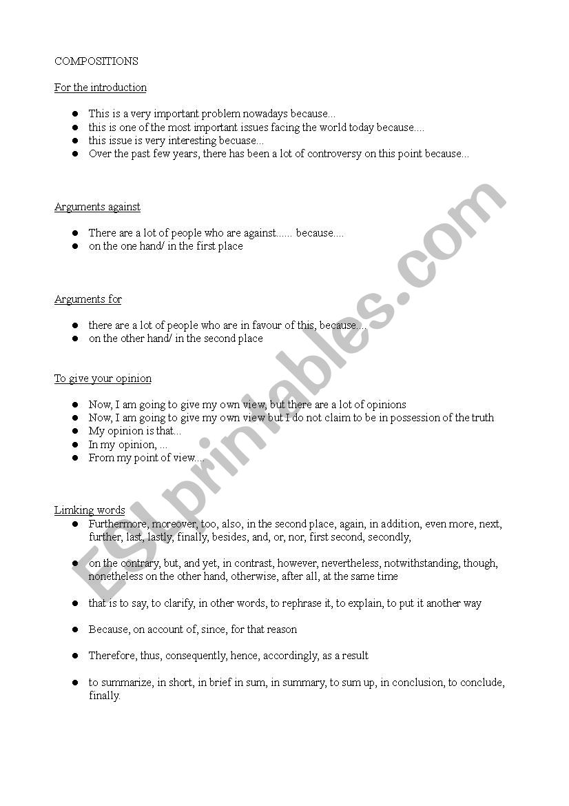 How to write compositions (2º Bachillerato) - ESL worksheet by valoyossa