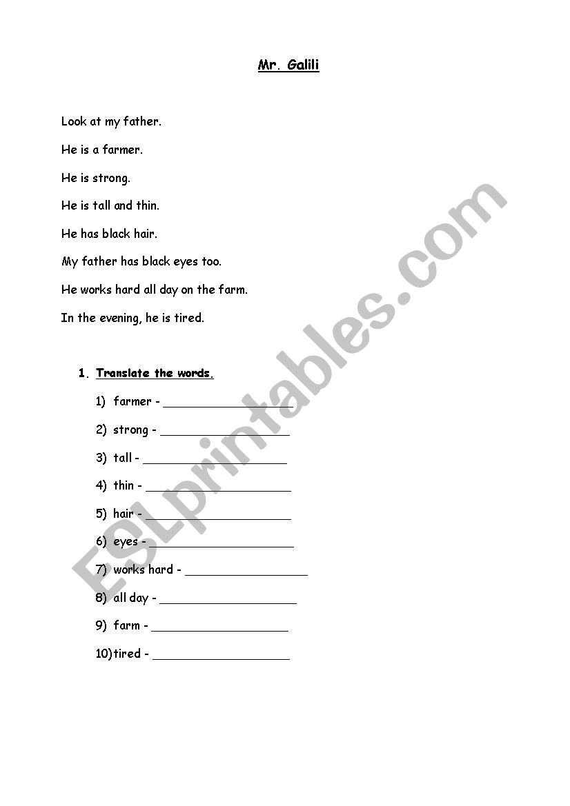 Mr. Galili worksheet