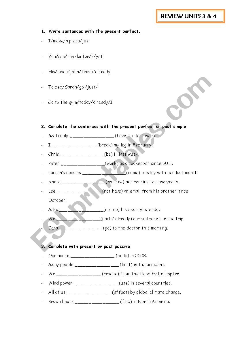 3 ESO review second semester worksheet