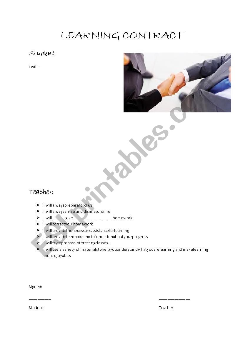 Learning Contract worksheet