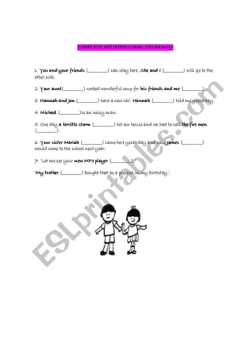 Personal pronouns worksheet