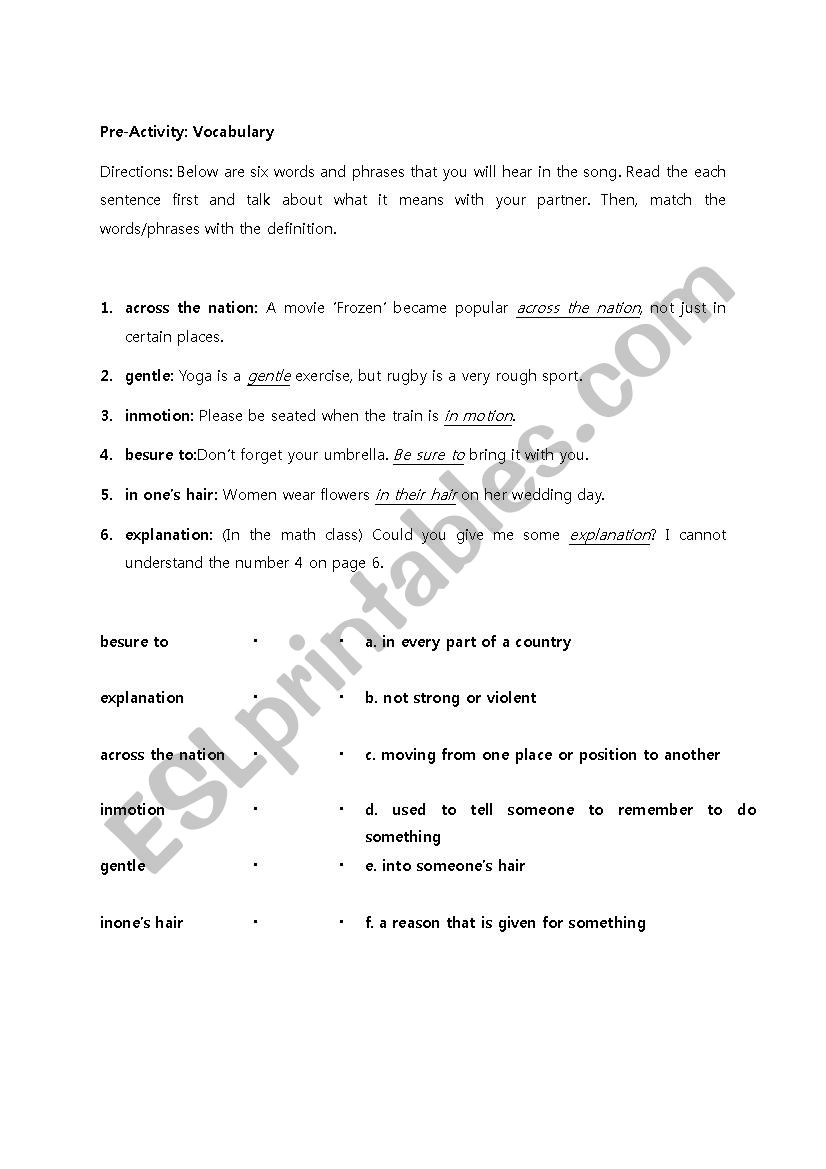 high beginner vocabulary worksheet