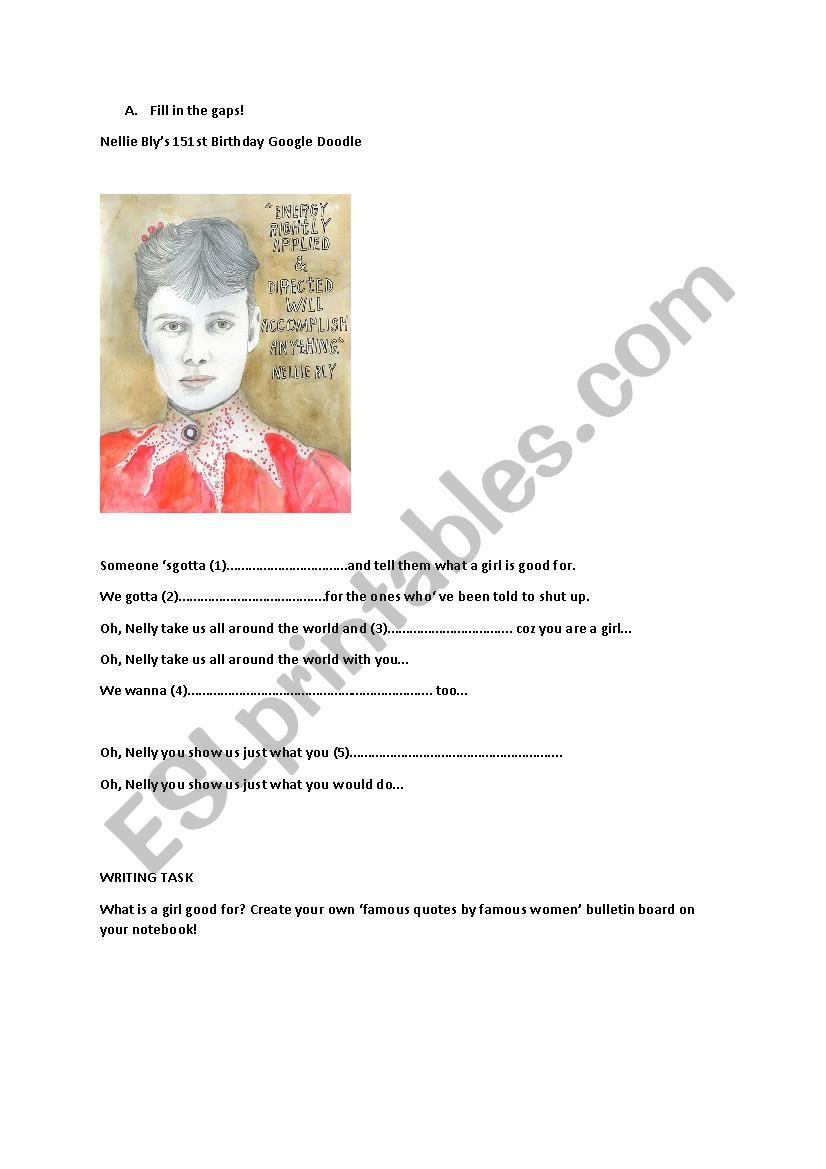 NELLY BLY GOOGLE DOODLE WORKSHEET 2015, WOMEN S HISTORY MONTH