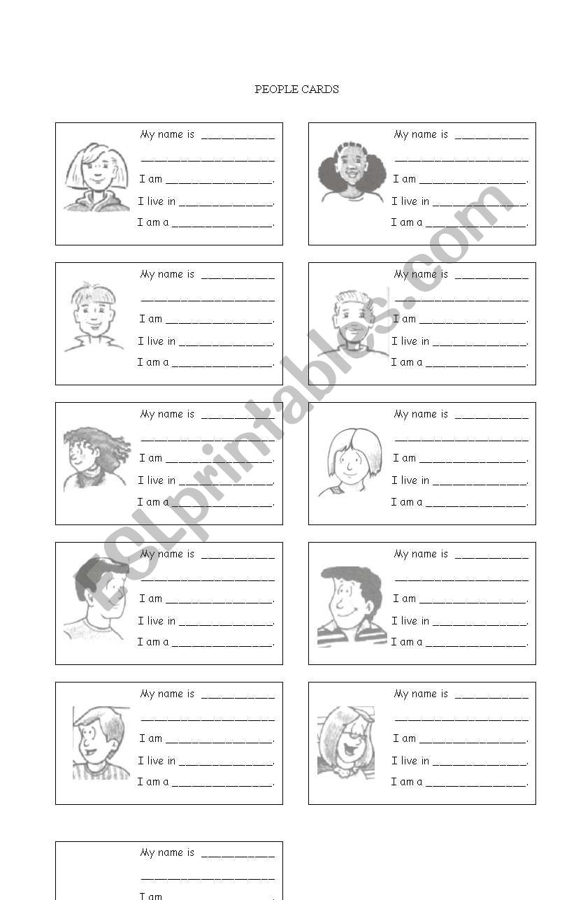 PEOPLE CARDS worksheet