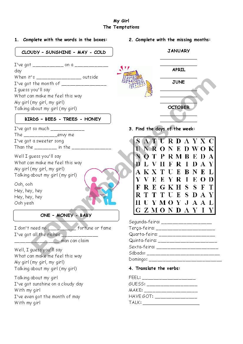 Song My Girl By The Temptations Esl Worksheet By Grasis