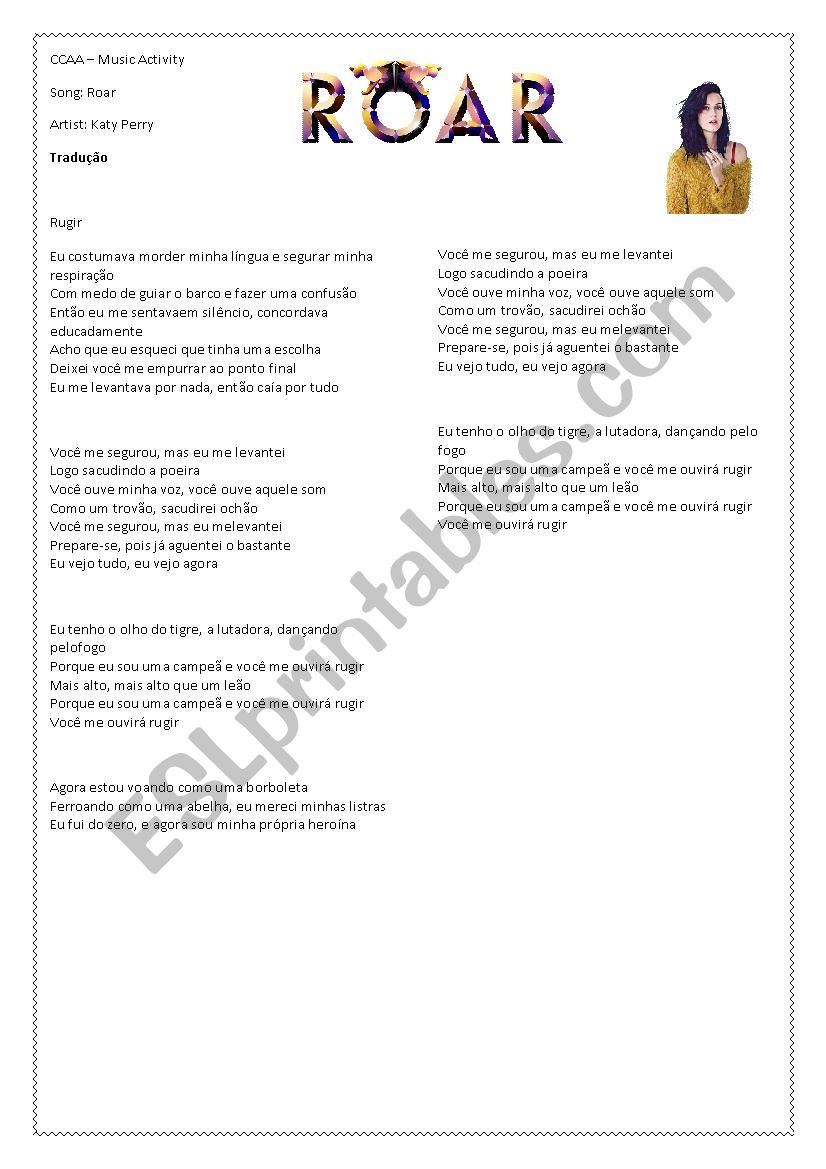 Katy Perry - Roar - Song Based Exerc…: English ESL worksheets pdf & doc