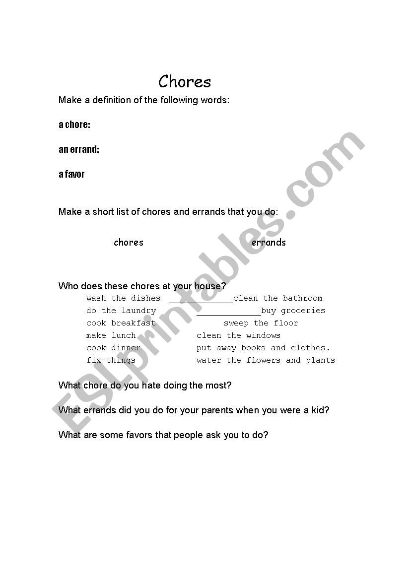 Chores worksheet