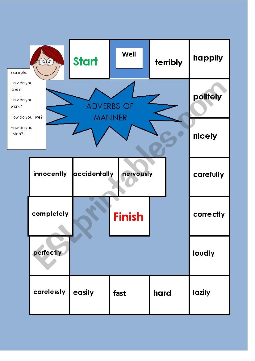 Adverbs Of Manner Boardgame ESL Worksheet By ANISWANG